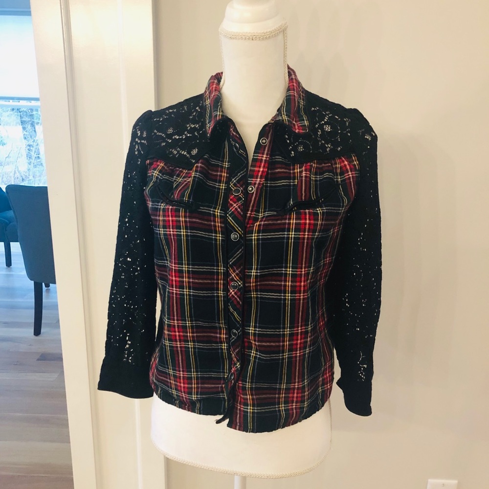 Ralph Lauren plaid and lace top